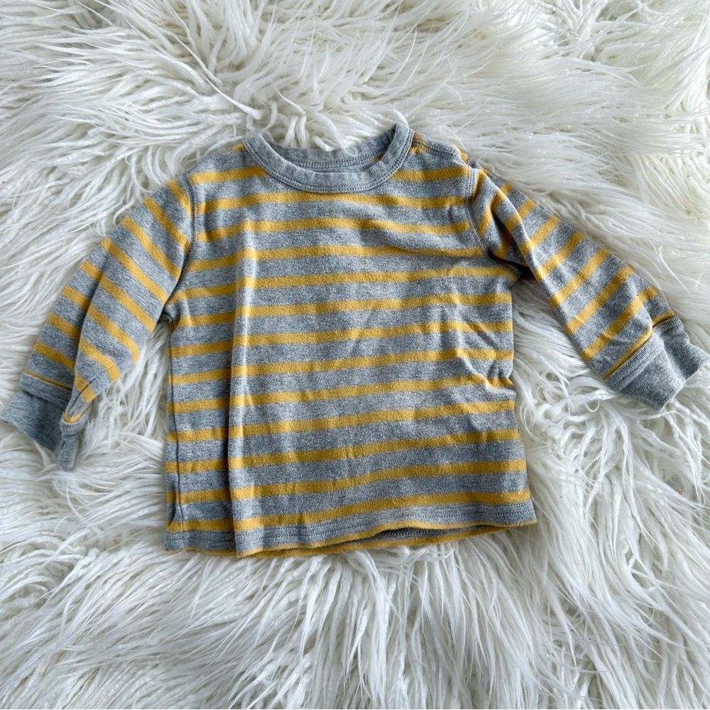 Baby Gap Toddler Boys Yellow Gray Striped Long Sleeve Shirt Size 12-18M